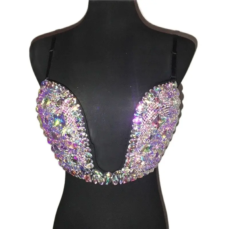 

Luxury Sparkle Full Rhinestone Bikini Top Deep V Neck Push Up Paded Sexy Swim Top Women Slim Swimwear Summer Beach Top Grade