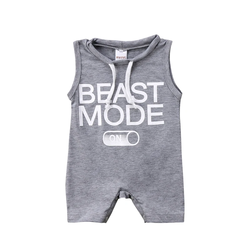 Pudcoco US Stock New Fashion BEAST MODE ON Newborn Infant Baby Boys Girls Clothes Romper Sleeveless Outfits |