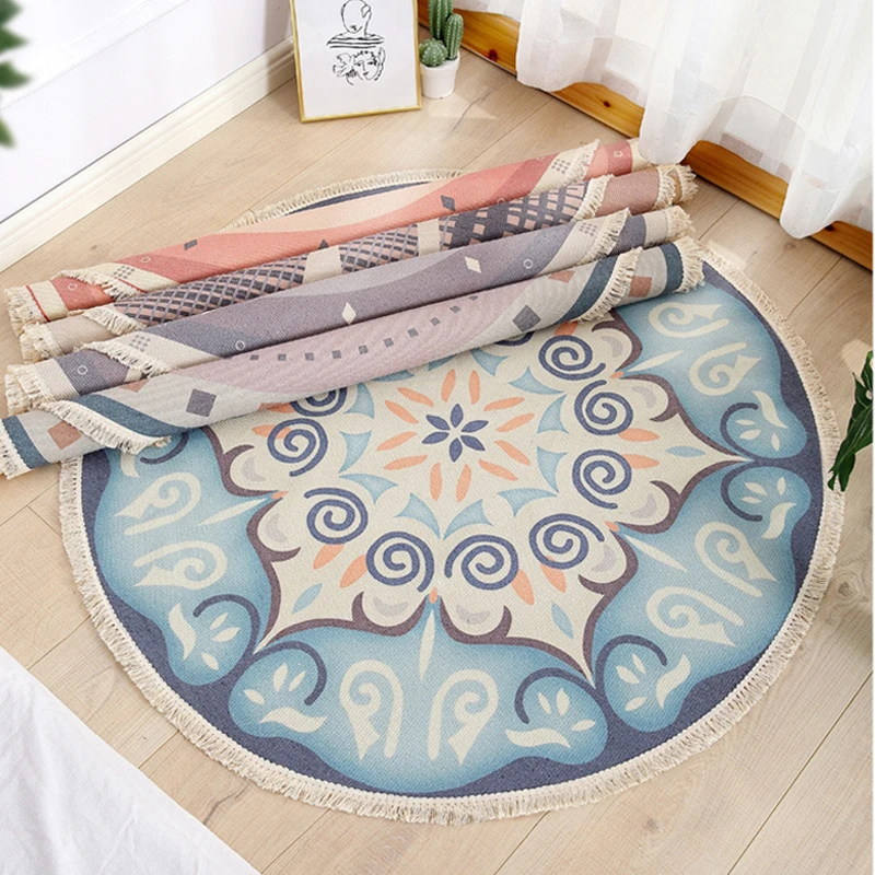 Bubble Kiss Cotton And Linen Round Carpet Simple Geometric Pattern Area Rugs For Living Room Tassel Design Home Bedside Carpets | Дом и сад
