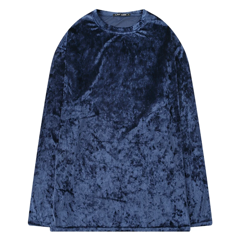 

2020 Men Streetwear Hip Hop gold velour T Shirt vintage bf Long Sleeve Harajuku Tshirt Oversized Autumn Loose Causal Tops Tees