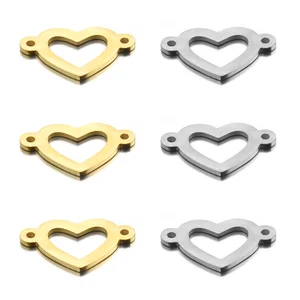 10 шт.лот 13х20 мм разъем из нержавеющей стали с золотым сердечком для браслета, ожерелья, Полые Подвески, фурнитура для самостоятельного изготовления ювелирных изделий