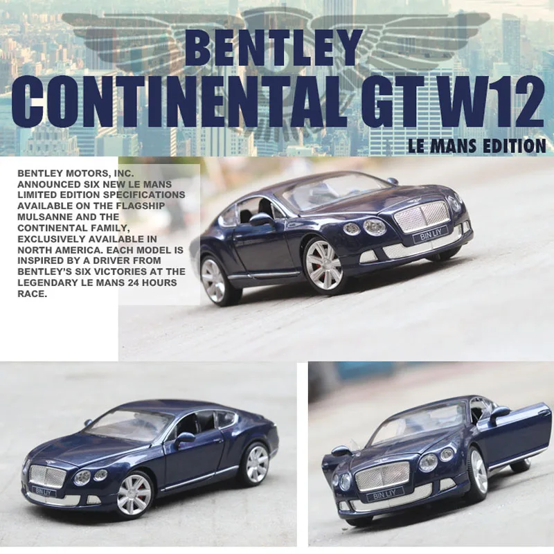 1:24 BENTLEYS GT W12 модель автомобиля из сплава звук светильник литье под давлением