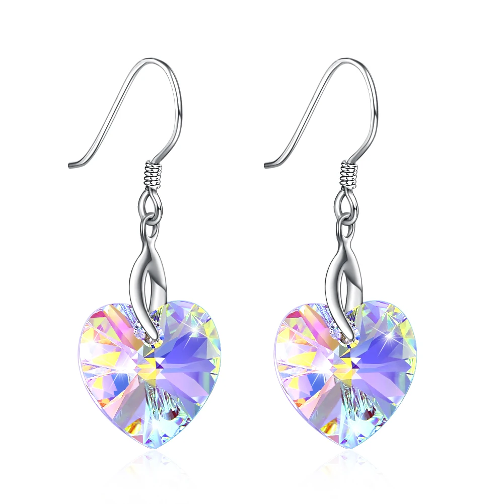 

ZEMIOR S925 925 Sterling Silver Drop Earrings For Women Fashion Color Heart Shape Austria Crystal Earrings Party Gift New