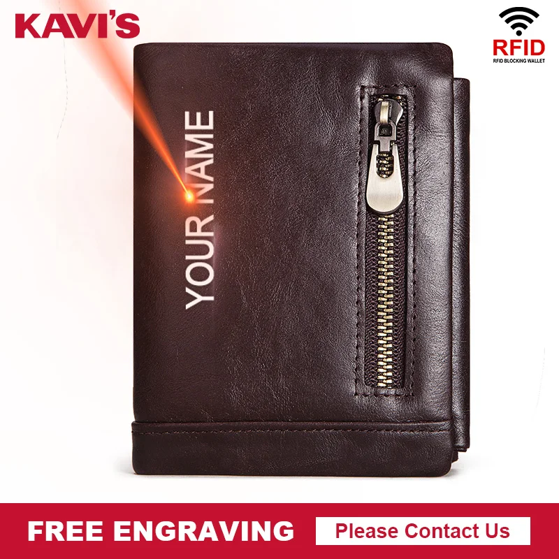 

KAVIS Rfid Cowhide Genuine Leather Men Wallet Coin Purse Mini Card Holder PORTFOLIO Portomonee Male Walet Pocket Free Engraving