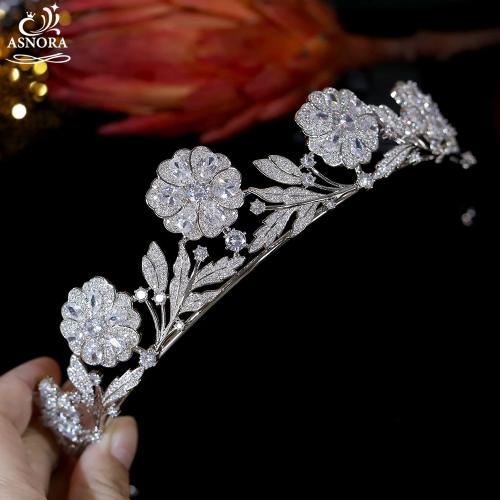 

European Crown, Gorgeous Flower Zircon Queen Crown Jewelry Hair Accessories, Royal Princess Tiaras and Bride Wedding Headband
