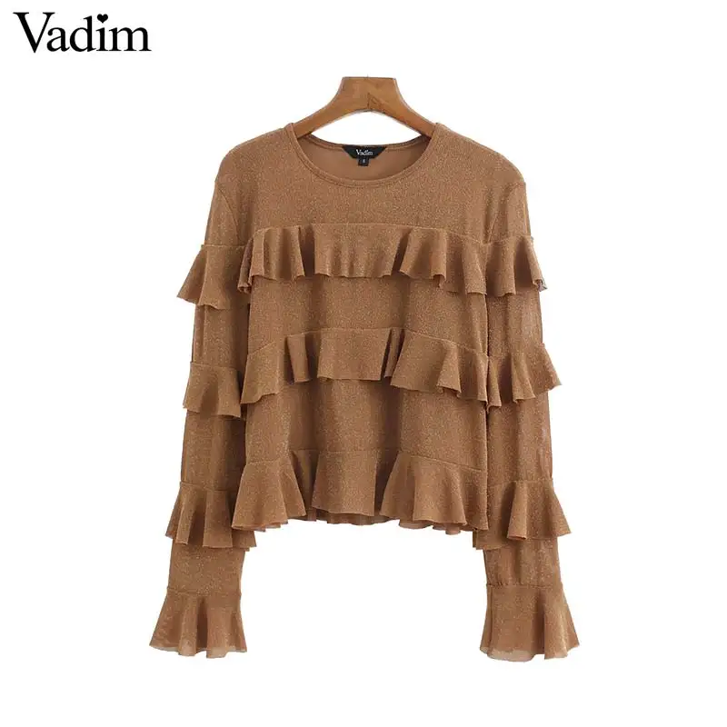 Женское элегантное платье vadim с оборками короткий топ длинным рукавом