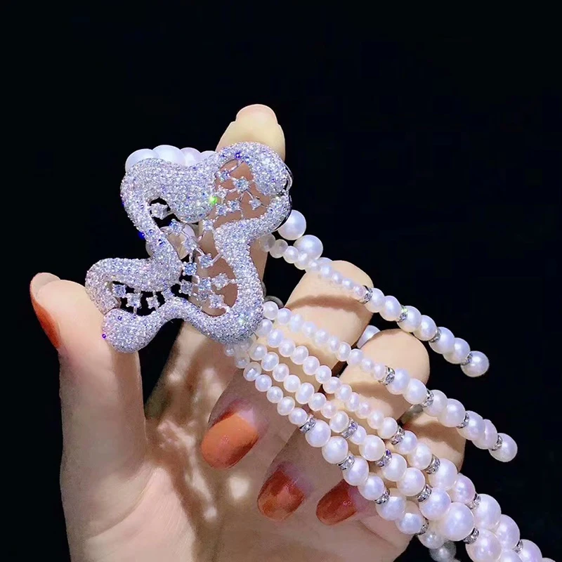 

The sea of clouds bright starry sky romantic pearl double long necklace for women elegant pearl necklace gorgeous jewelry