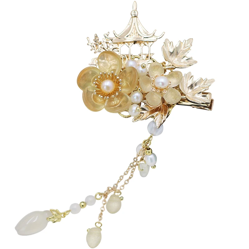 

Classical Handmade hairpin Hanfu accessories Kanzashi Headdress Long Tassel Step shake U-shaped Hair comb Hair Ornaments Cosplay