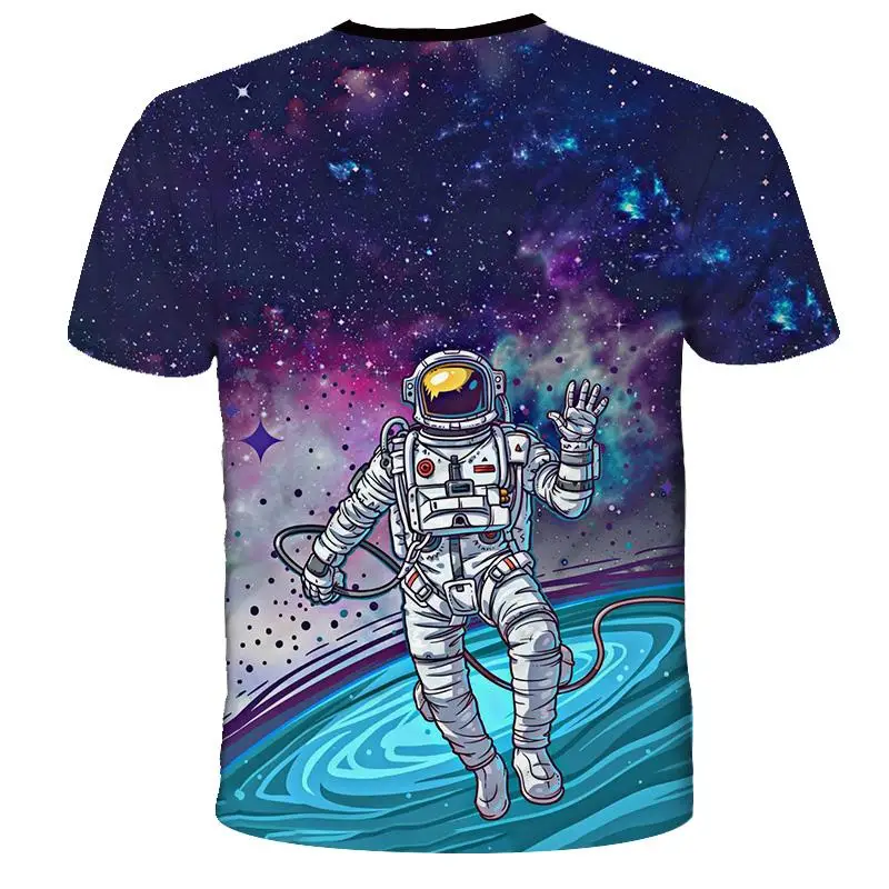 

Children's leisure short sleeves funny design of 3D astronaut printed T-shirt top O collar 3D astronaut printed T-shirt