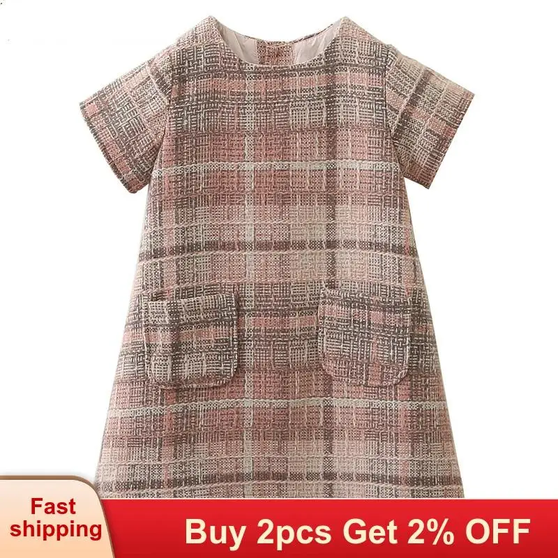 Платье для девочек Новая осенне-зимняя одежда Модное платье принцессы в клетку с