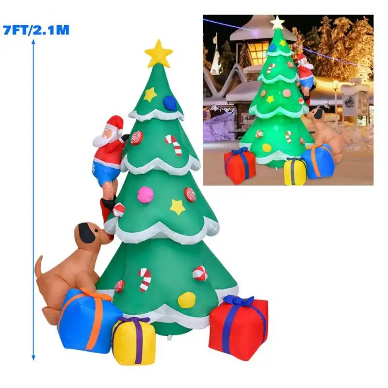 

2,1 м надувная Рождественская елка из ПВХ, надувная кукла Санта-Клаус, щенок, украшение с яркими светодиодный ными огнями, для двора, Рождеств...