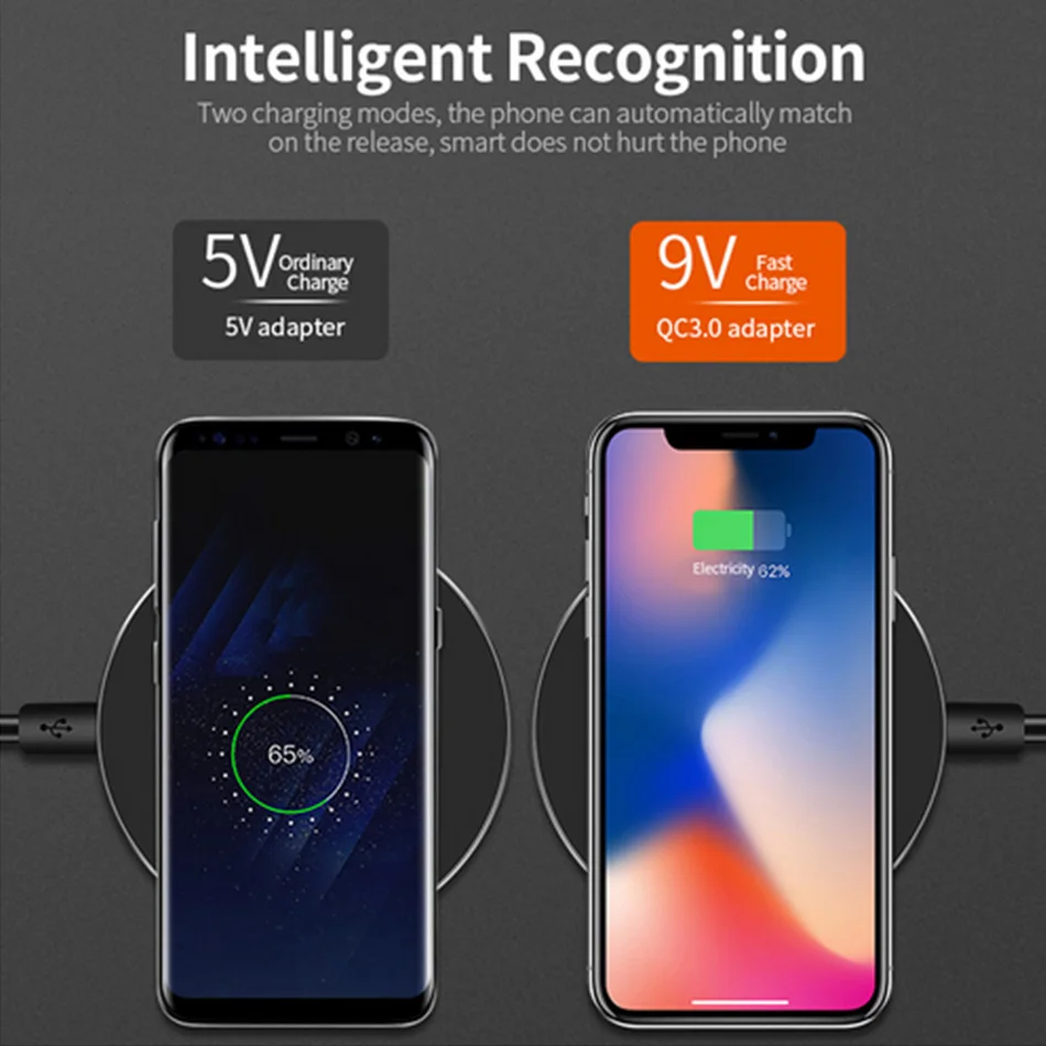 10W/7.5W/5W Metal Qi Wireless Charger for iPhone Xs Max X 8 Plus QC3.0 USB Phone Fast Charging Pad Samsung Note 9 S10 | Мобильные