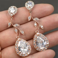 classic white teardrop crystal zircon dangle leaves earrings for waterdrop women jewelry wedding engagement bridal jewelry