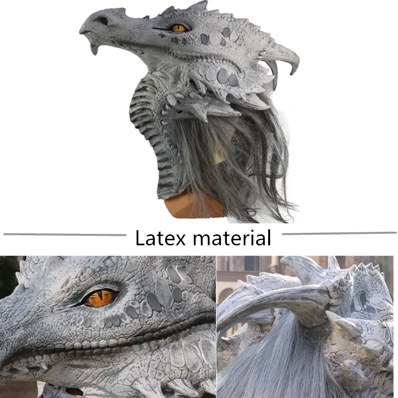 Furry Dragon Mask Halloween Costume Real Latex Mascara Novelty Special Use Cosplay Dino Animal Fursuit Head Hood Rave Disguise images - 6