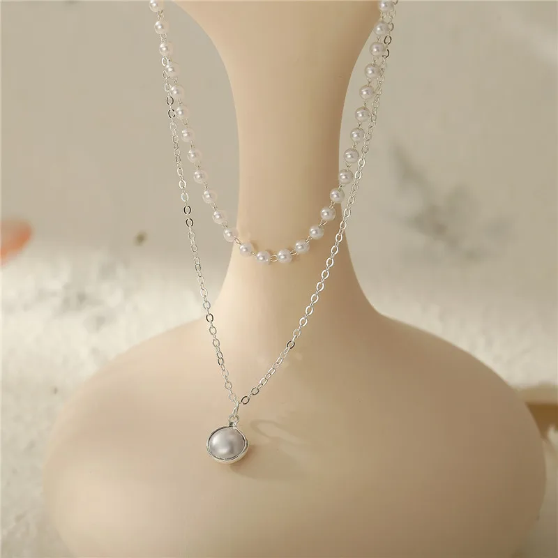 Korean Style Gold Sliver Color Pearl Necklace for Women Multi Layer Beads Pendant Female Jewelry Fashion Statement - купить по