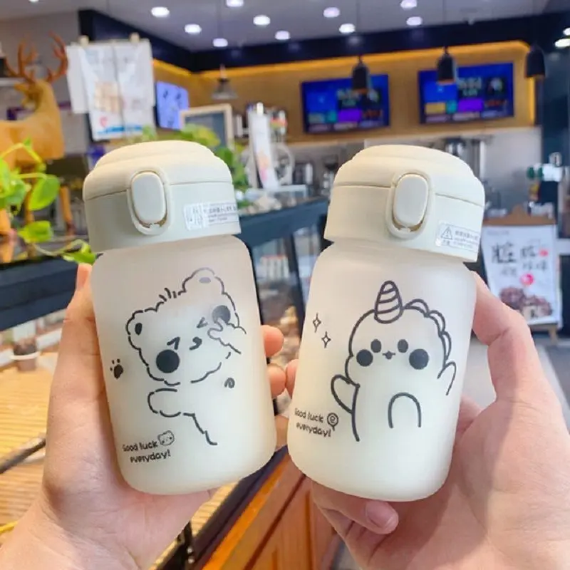 

Cute Bear 300ml 420ml kids kawaii glass bottle with straw Milk Cartoon Water Bottle Cute Water Bottle Girl My Bottle BPA free