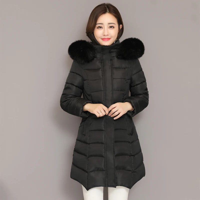Winter Jacket Women Hooded With Fur Collar Female Long Parka Slim Cotton Padded Coat