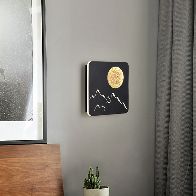 Северная настенная лампа Круглая Белая/черная луна прикроватная для спальни