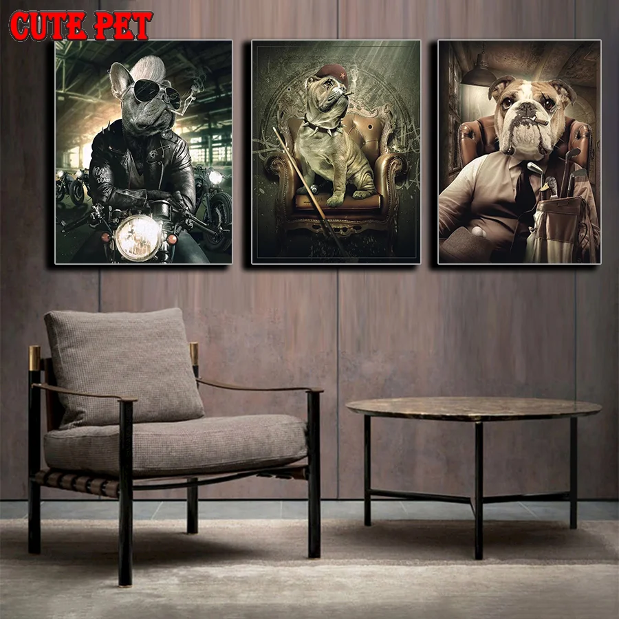 

5D full Diamond Painting ART Dog Smoking a cigar DIY cross stitches Animal Bulldog Gift Embroidery Home Decor Diamond Mosaic