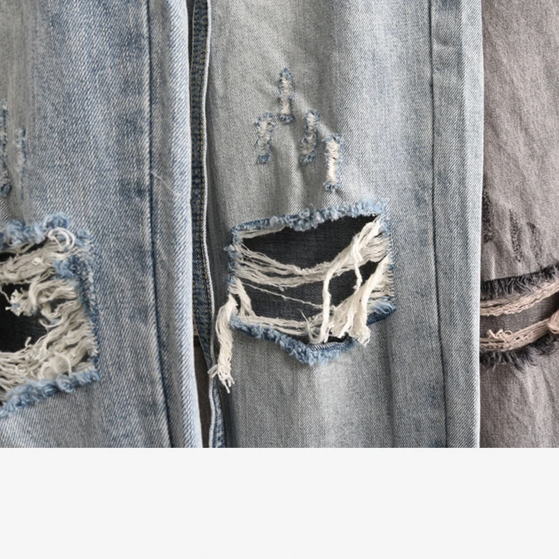 Мужские джинсы Ретро стиль потертые рваные с дырками в стиле рок длинный ремень