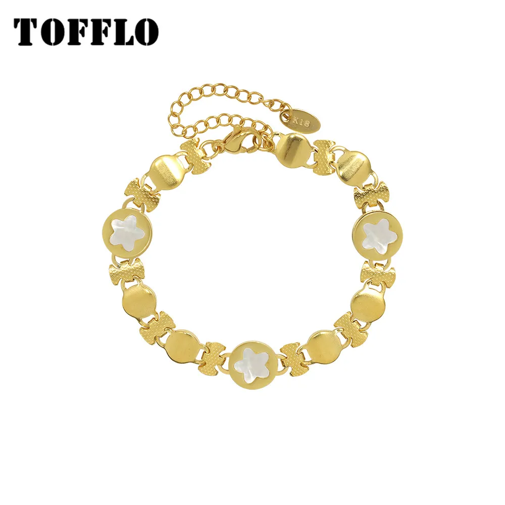 

TOFFLO Stainless Steel Jewelry White Seashell Geometric Bracelet Women's Fashion Exaggerated Stitching Pattern Bracelet BSE268