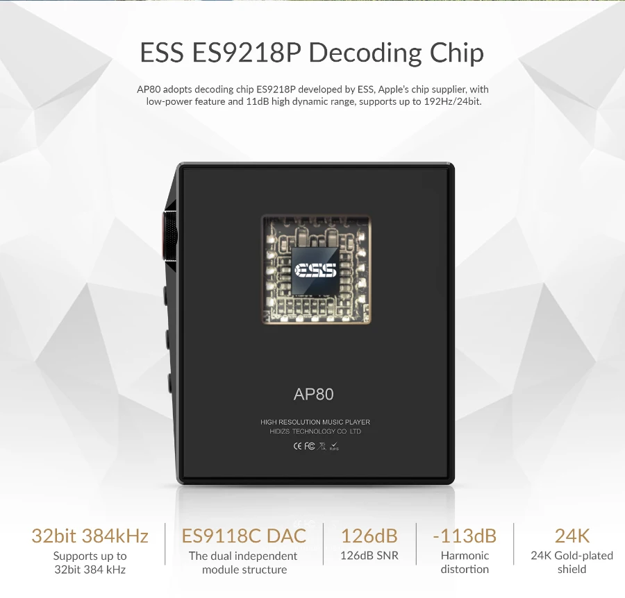Ультрапортативный плеер Hidizs AP80 музыкальный mp3 с высоким разрешением ES9218P Bluetooth