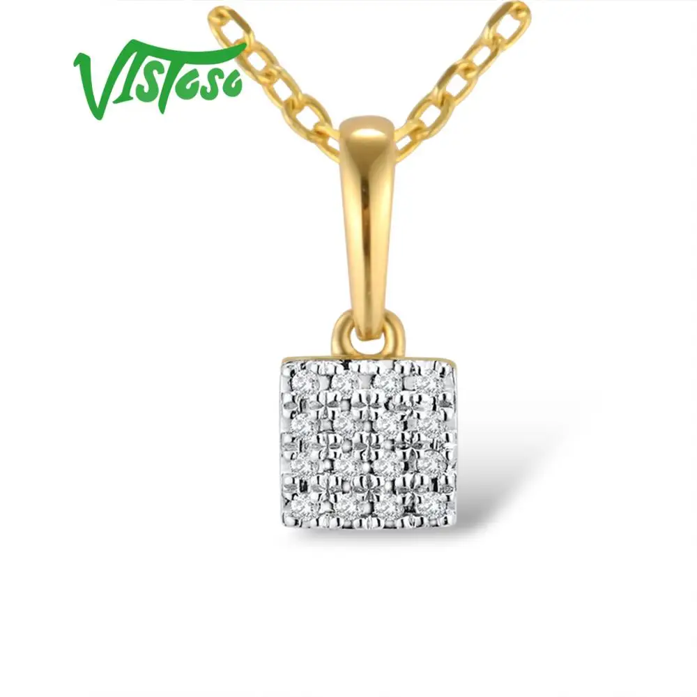 VISTOSO, золотые подвески для женщин, Аутентичные, 14 к, 585, розовое, белое золото, сверкающий бриллиант, простая квадратная подвеска, свадебное ювелирное изделие