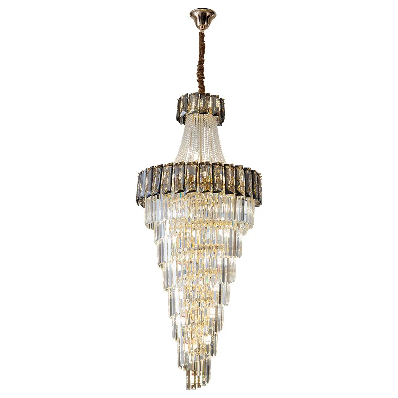 

LED Luxury Screw Crystal Chandelier Duplex Building Hollow Spiral Light Fixture Large Models Lamp Modern For Villa Hall Stairs