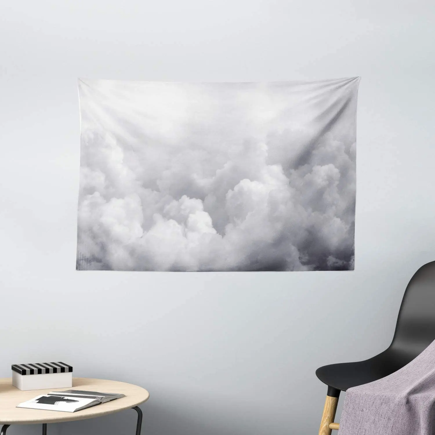 

Grey Decor Tapestry Dark Ominous Clouds in Gothic Style Digita Decorative Home Wall Hanging for Bedroom Living Room Dorm