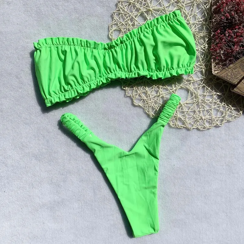 Сексуальный женский купальник-бандо с высокой талией без бретелек купальник 2020