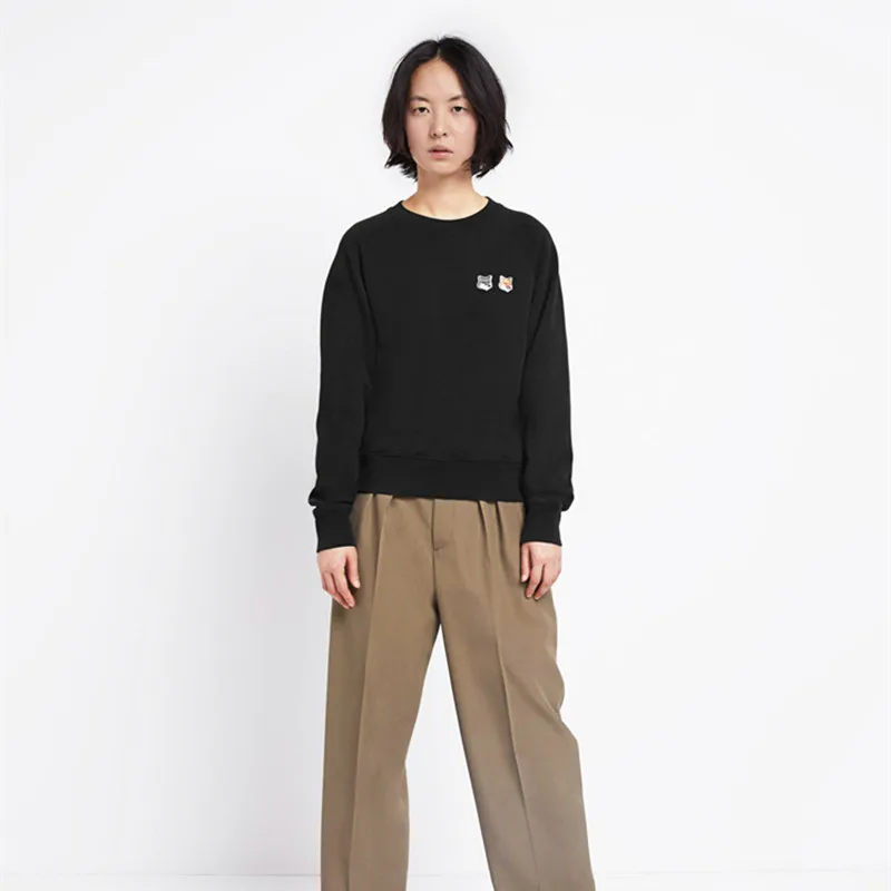 

Ladies Black Loose Autumn O-Neck Fox Embroideral Cotton Pullover Female High Street Brand Casual Top Ladies New Sweatshirt ML006