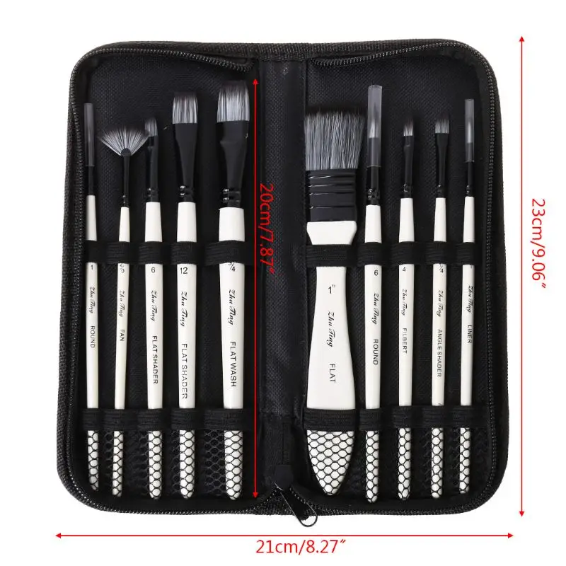 

10pcs/set Paint Brushes Nylon Hair Watercolor Gouache Paintbrushes for Cloth Painting Tools
