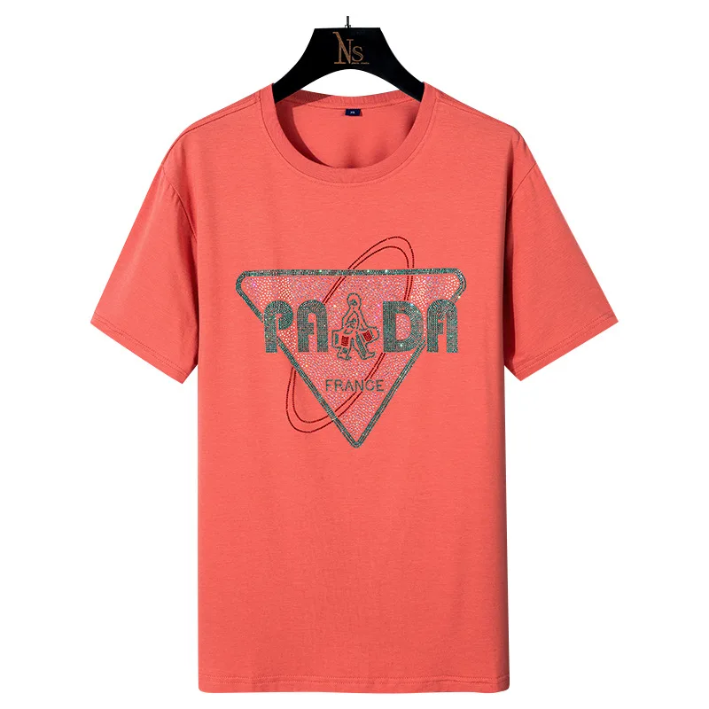 

2021 summer Rhinestones tops Men T Shirts Brand Fashion clothing Streetwear Mercerized Cotton O Neck Short Sleeve Slim T-shirt