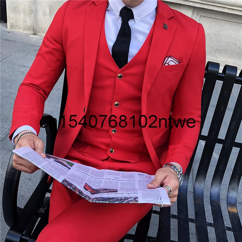 

Новый корейский мужской костюм для жениха свадебное платье для лучшего мужчины тонкий красный костюм на одной пуговице