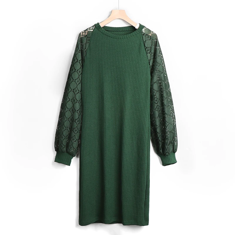 

Весеннее женское платье, повседневные свободные вязаные платья, модное кружевное строченное платье, женское тонкое мини-платье-пуловер с д...