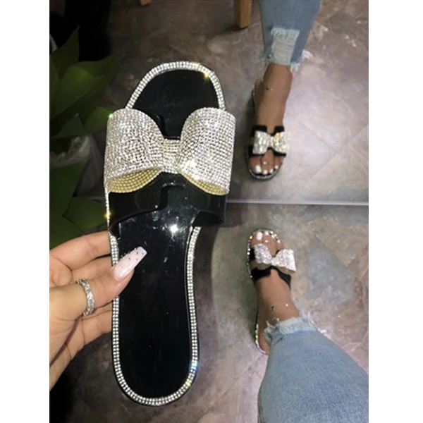 

2020 New Women's Sandals Fashion Butterfly-knot Decorated Woman Shoes Flat Bottom Open Toe Suitable For Party Plus Size Slippers