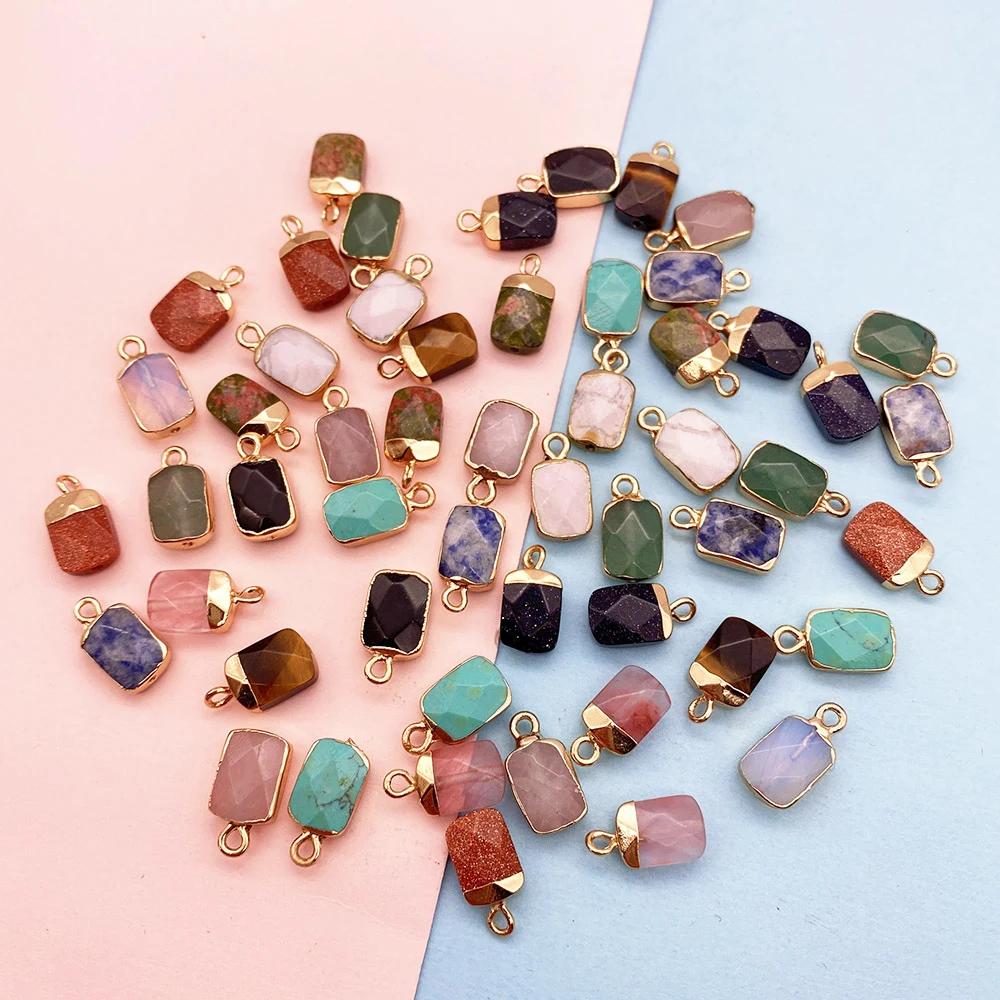 

Opal Natural Stone Pendant Charms for Jewelry Making DIY Earring Accessories Sectional Rectangle Couple Pendants Blue Sandstone