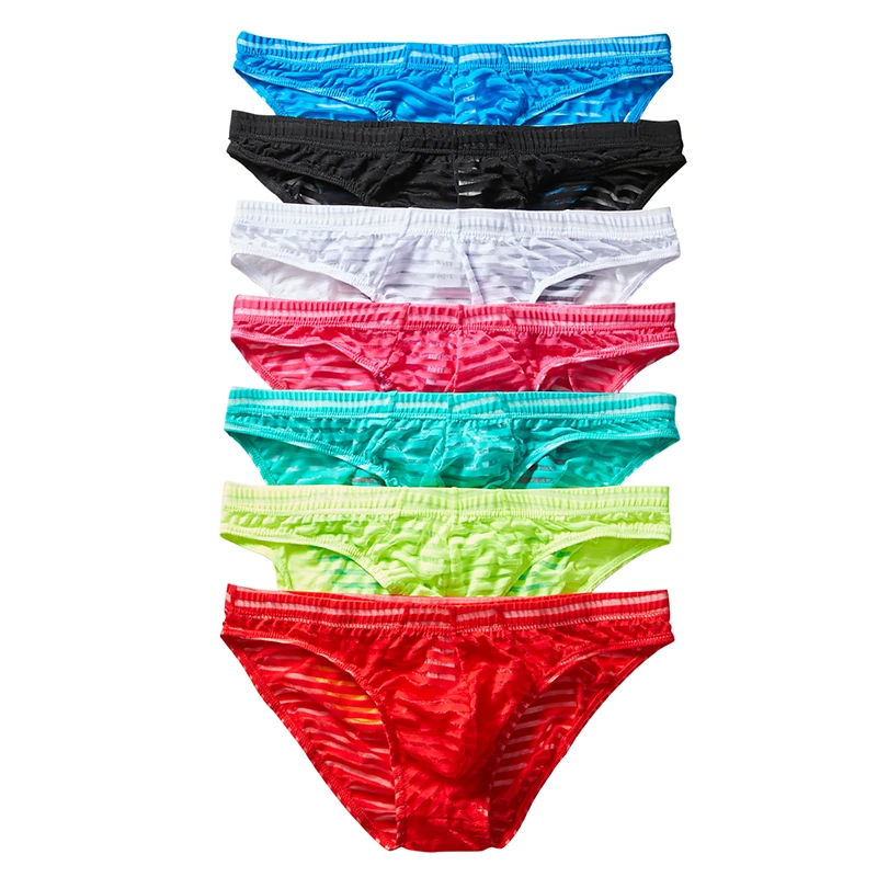7 шт тонкий ледяной шелк прозрачный Cueca нижнее белье в полоску Для мужчин трусики