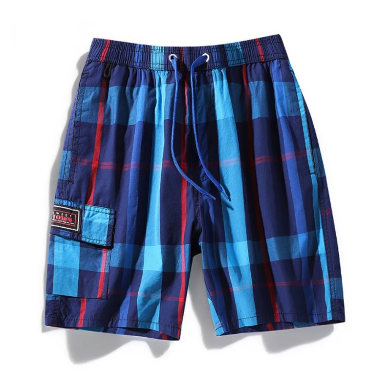

Men's Shorts Summer Fashion Plaid Beach Shorts Drawstring Trunk Fitness Work Cargo Breeches Cotton Casual Loose Clothing Homme