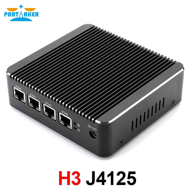 Firewall Micro Appliance Fanless Mini PC with Intel Celeron J4125 Quad Core 4 Intel I210 I225 Gigabit LAN VGA HDMI USB AES-NI