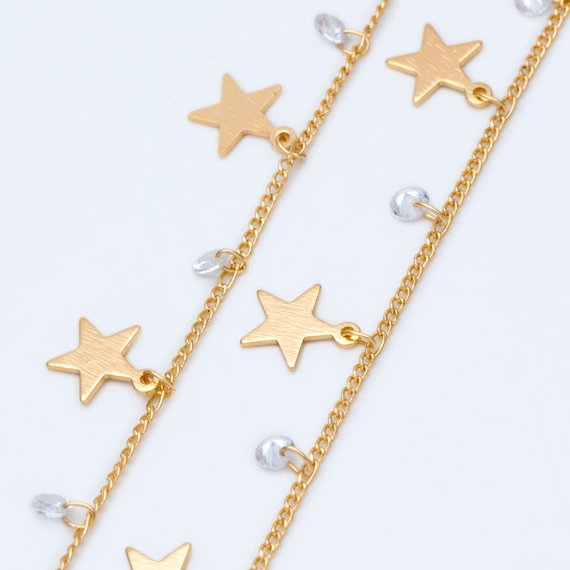 

Gold Chain with Star and CZ Charms, 18K Gold plated Brass Curb Chain, Quality Chain for Jewelry Wholesale (#LK-219-1)/ 1 Meter=3