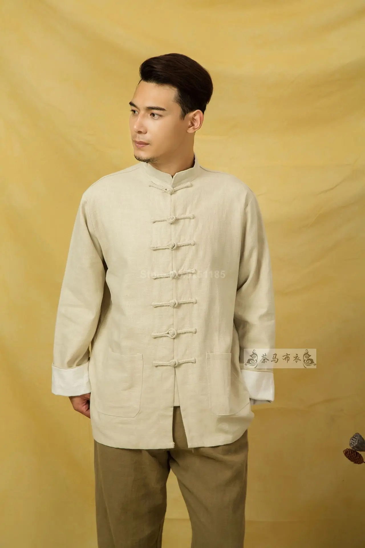 Осенние мужские льняные куртки Hanfu в китайском стиле, традиционные топы, костюм Tang, Свободная блуза с длинными рукавами, Восточная одежда Kung Fu Asia