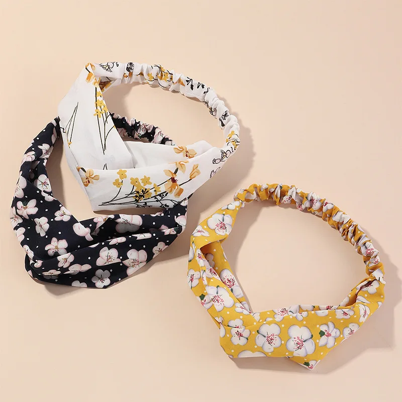 

2021 Women Headband Cross Top knot Elastic Hairbands Boho Floral Bandage Headwrap Twisted Hairband Hair Accessories