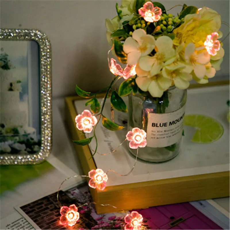 

LED Lights Pink Cherry String Lights Waterproof Copper Wire Garden Lights for Home Decoration Ramadan Decoration Lantern