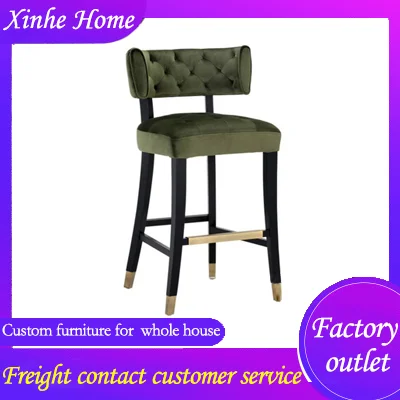

New modern style bar chair counter stool with solid woodern legs linen backrest for home bar coffee shop Pub club