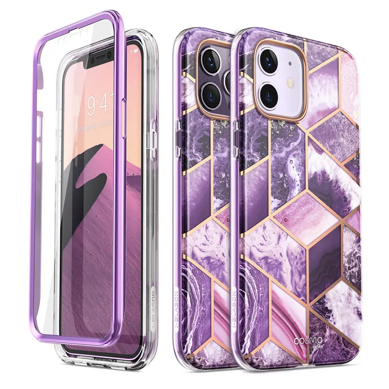 For iPhone 12 Case/12 Pro Case 6.1&quot (2020) I BLASON Cosmo Full Body Glitter Marble Bumper with Built in Screen Protector|Бамперы| |