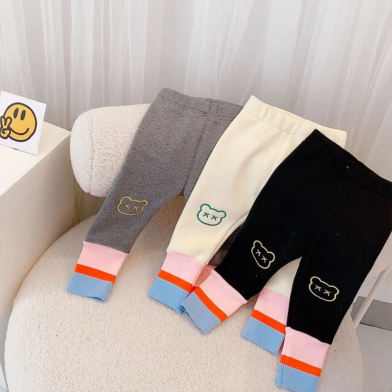 

Cute Girls Leggings 1-6Years Winter Plus Fleece Warm Kids Pants Children's Clothes Korean Version New Baby Pants Striped Legging