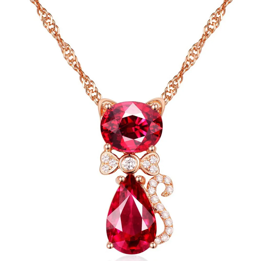 Женское Ожерелье-чокер с подвеской в виде кота Красного рубина кристалла 14 к