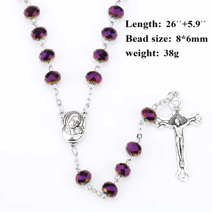 

Cross necklace, purple crystal, Catholic Rosary Necklace, Virgin Mary, saint, cross of Christ