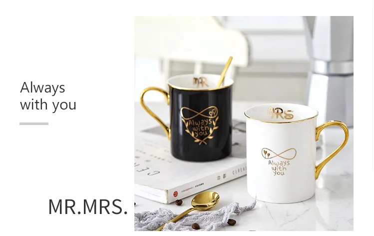 OUSSIRRO золото рукоятки керамика фарфор Кофе кружки «Mr» и «Mrs» Подарочная коробка Чай кружка для молока креативная пара свадебные Юбилей подарок